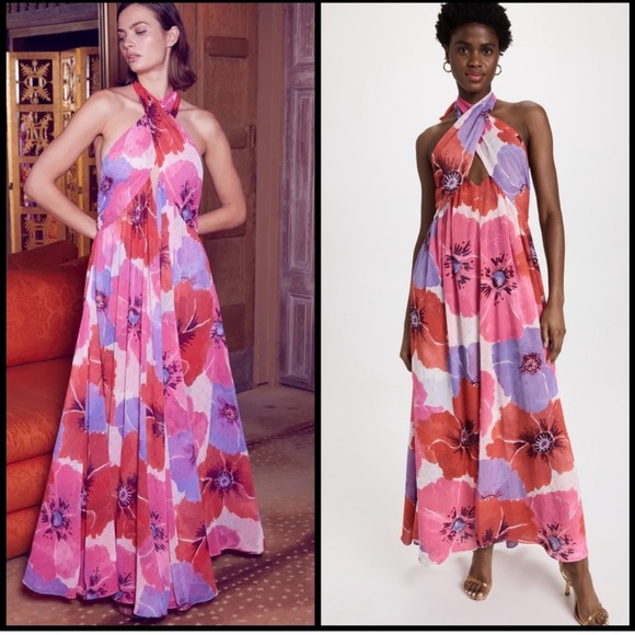 Misa Los Angeles Vibrant Floral Maxi Dress - Red and Purple - Picture 1 of 1